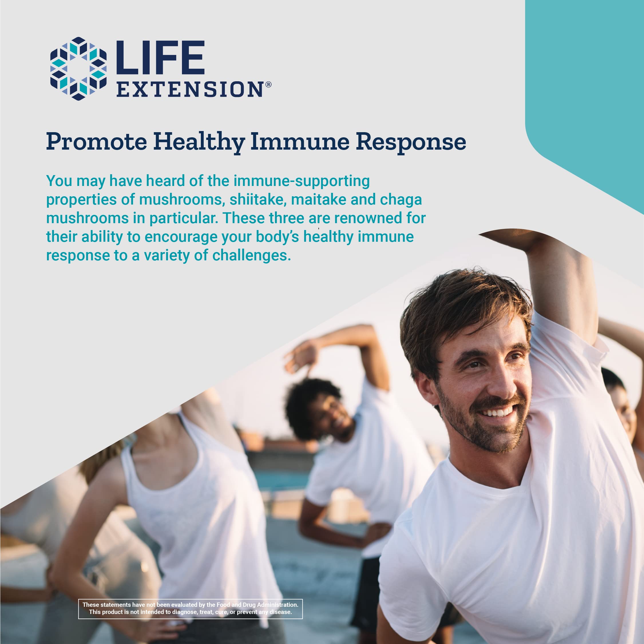 Life Extension Mushroom Immune USA manufacturing badge conveys quality control.
