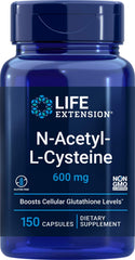 Life Extension NAC 600mg bottle front highlighting antioxidant support.