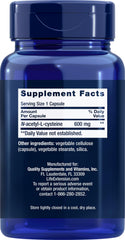 Life Extension NAC 600mg capsules close-up emphasizing immune health potential.