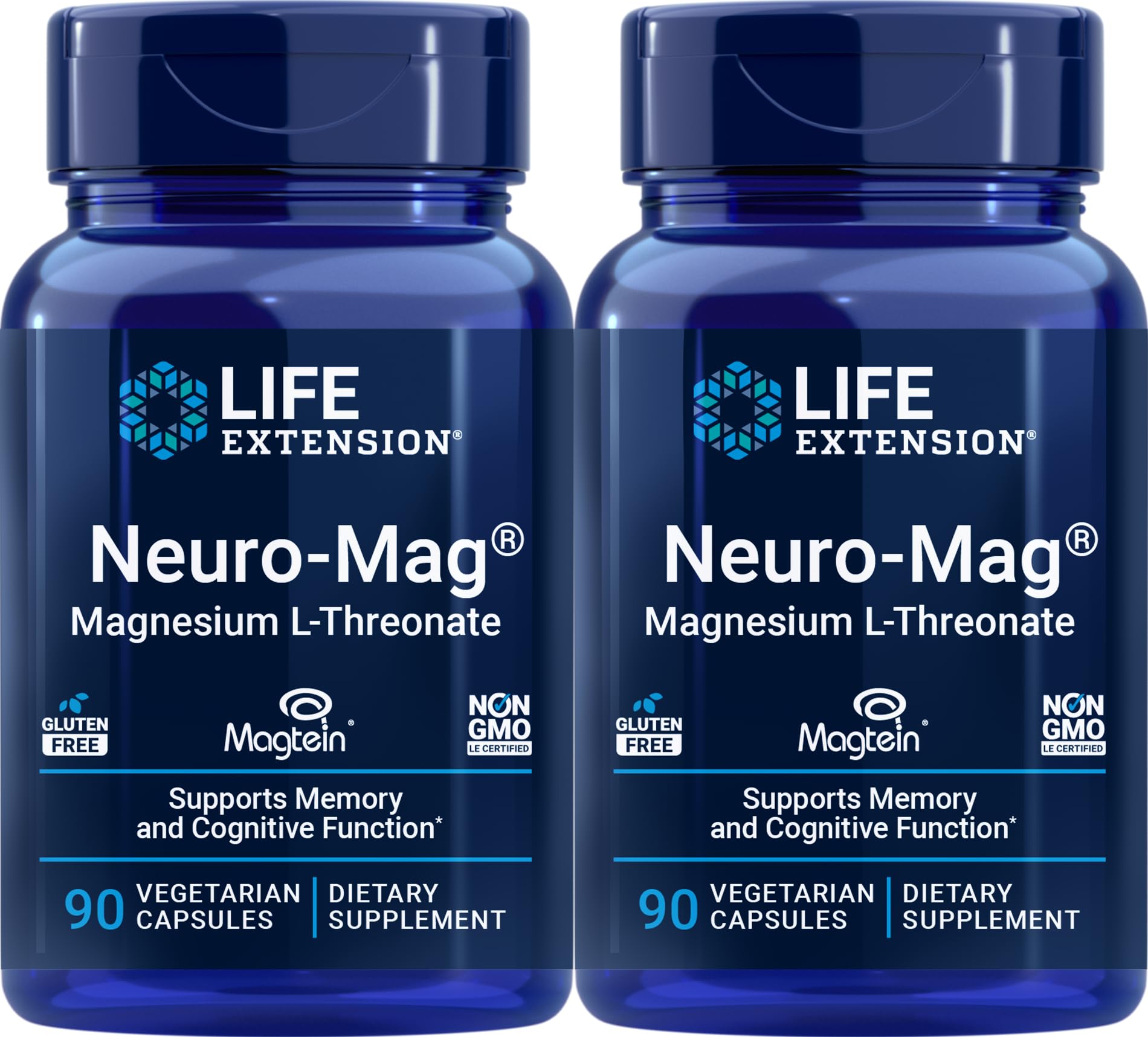 Life Extension Neuro-mag bottle with capsules, convenient daily brain support.