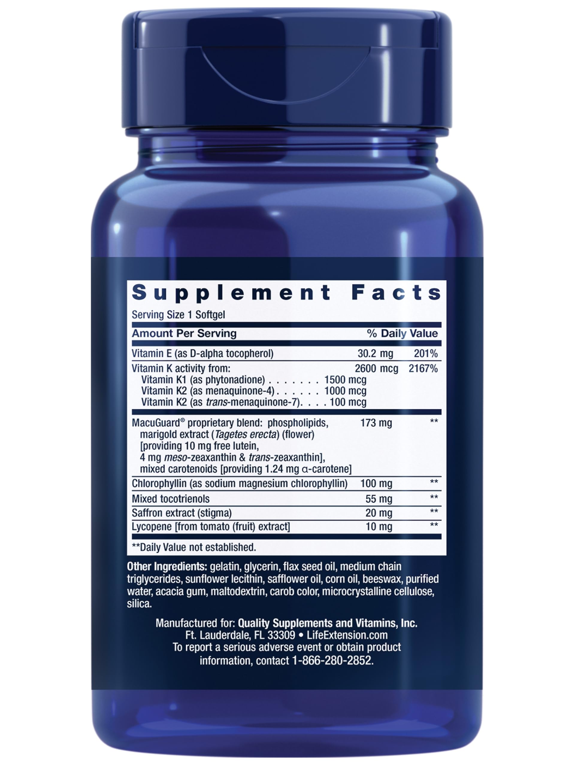 Life Extension Once-Daily Health Booster bottle back label with ingredients and notes.