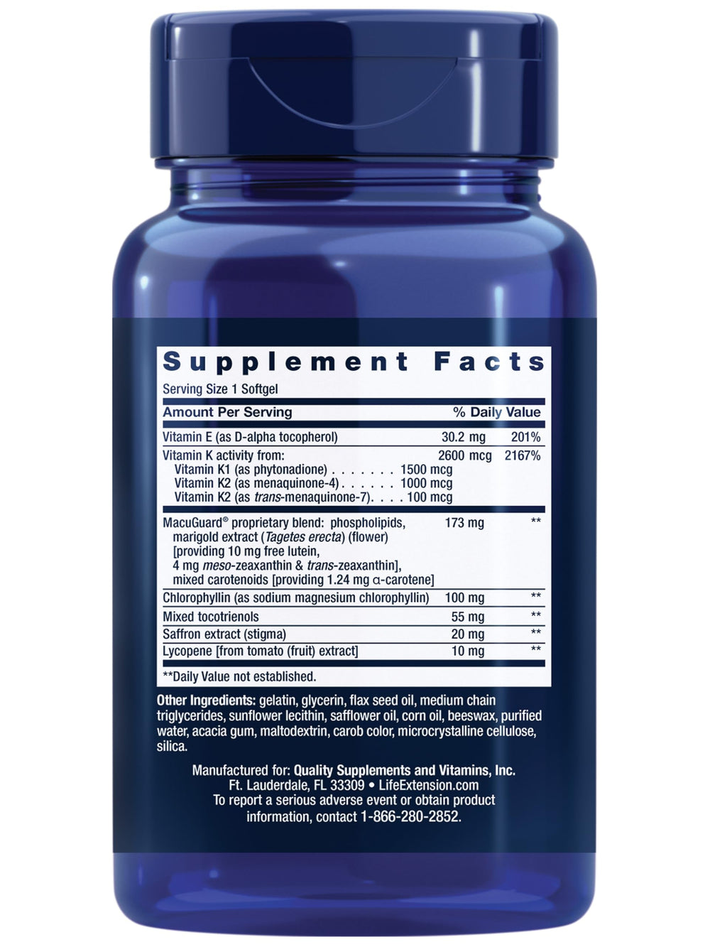 Life Extension Once-Daily Health Booster bottle back label with ingredients and notes.