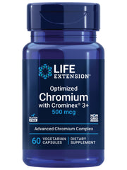 Life Extension Optimized Chromium bottle closeup showing capsules for metabolism support