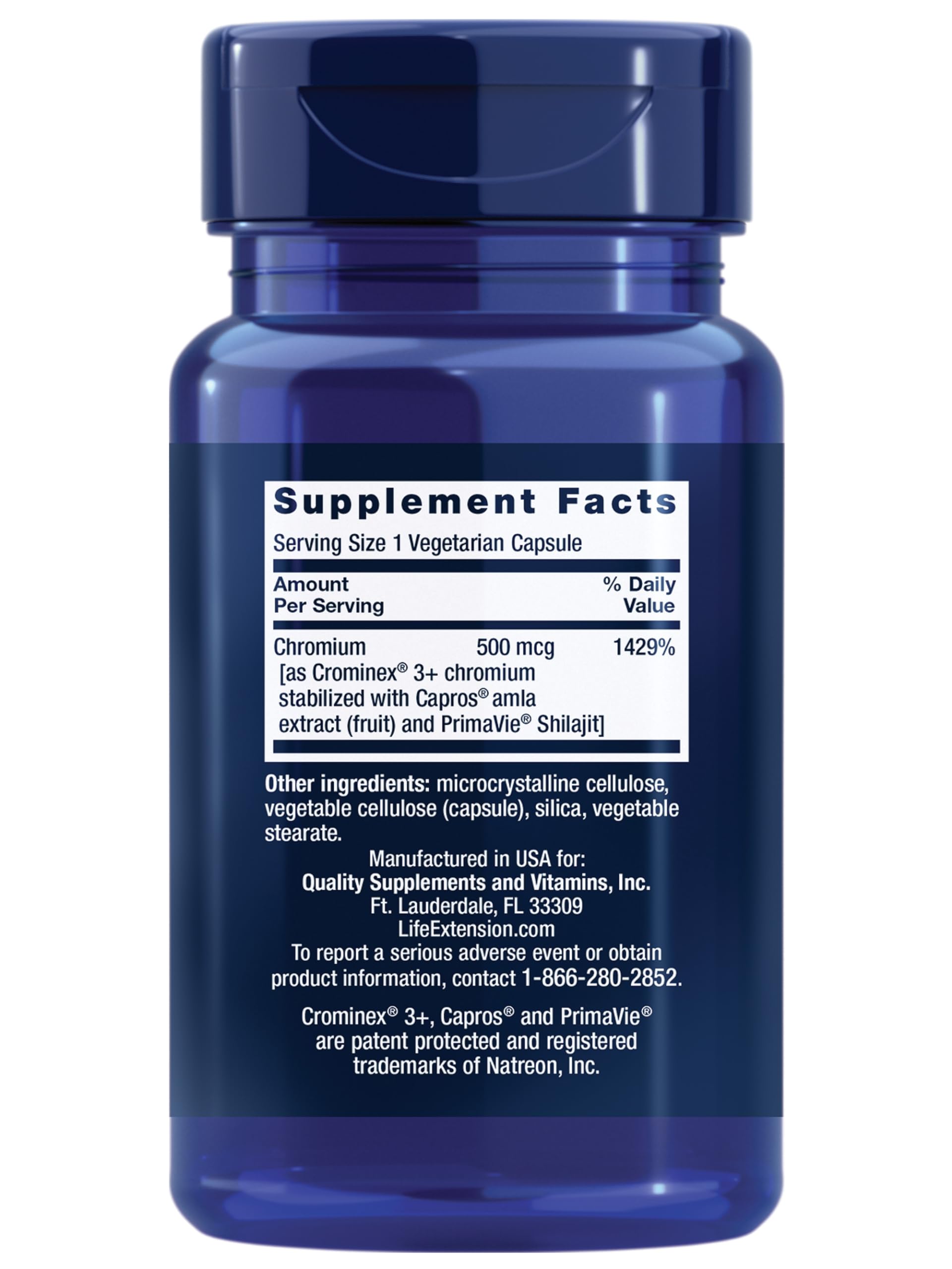 Life Extension Optimized Chromium capsules pack highlighting Crominex 3+ blend