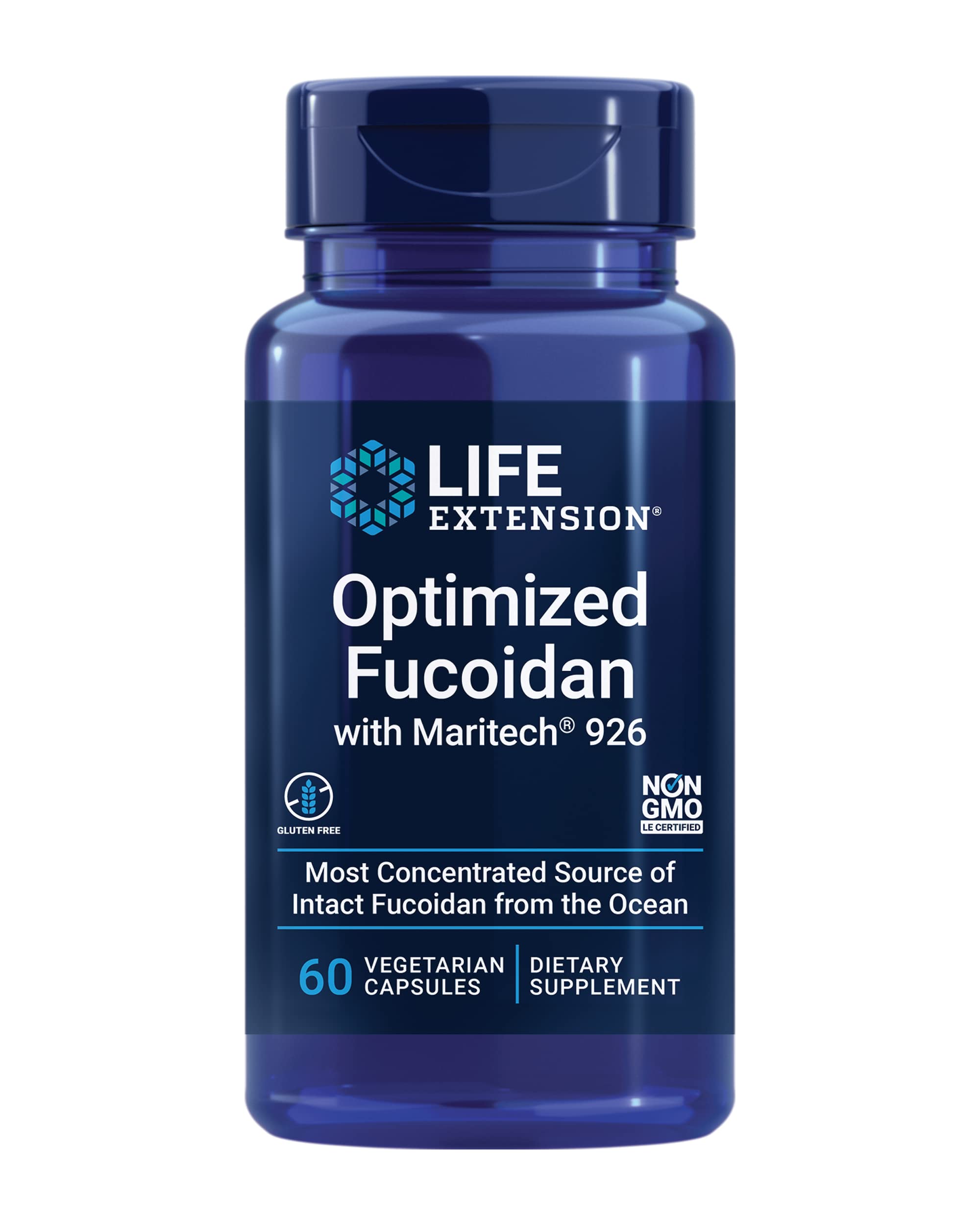 Life Extension fucoidan bottle front highlighting immune support potential