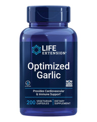 Life Extension Optimized Garlic bottle front for daily immune support.