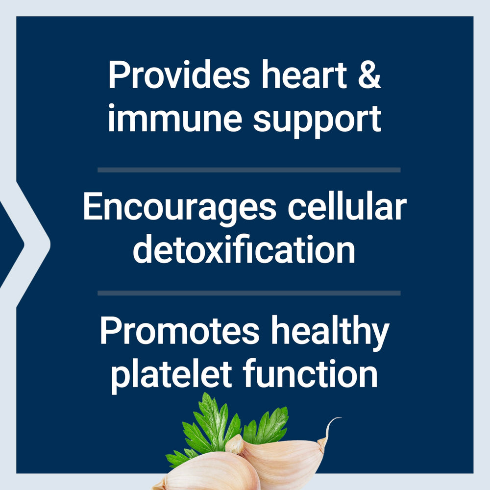 Life Extension Optimized Garlic capsules pouring from bottle for easy daily use.
