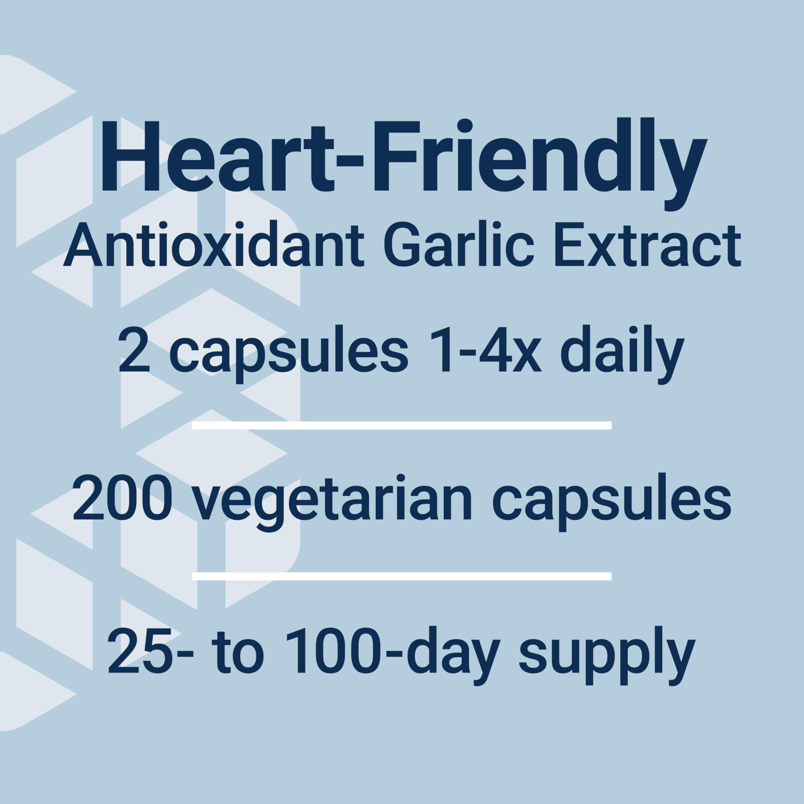 Life Extension Optimized Garlic capsule stack on clean background.