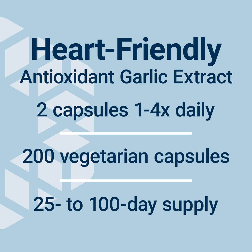 Life Extension Optimized Garlic capsule stack on clean background.