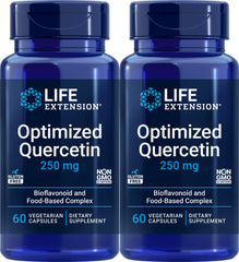 Life Extension Optimized Quercetin bottle front view with 60 vegetarian capsules for antioxidant support