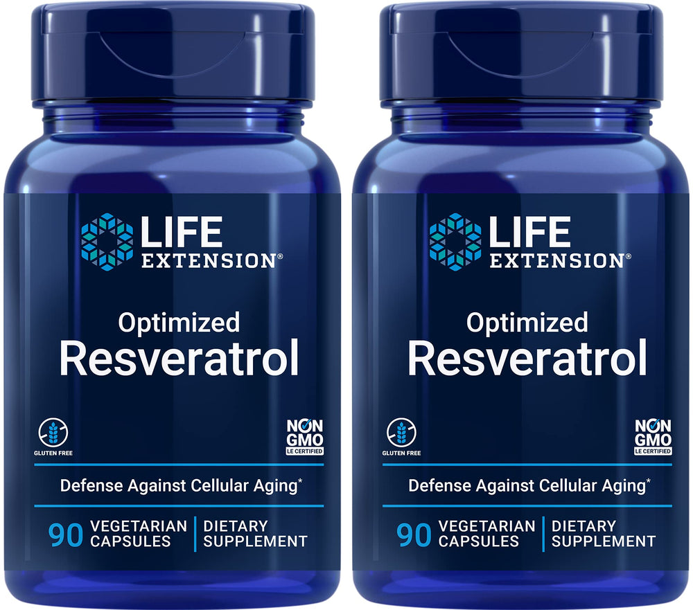 Life Extension Optimized Resveratrol bottle front view for longevity support