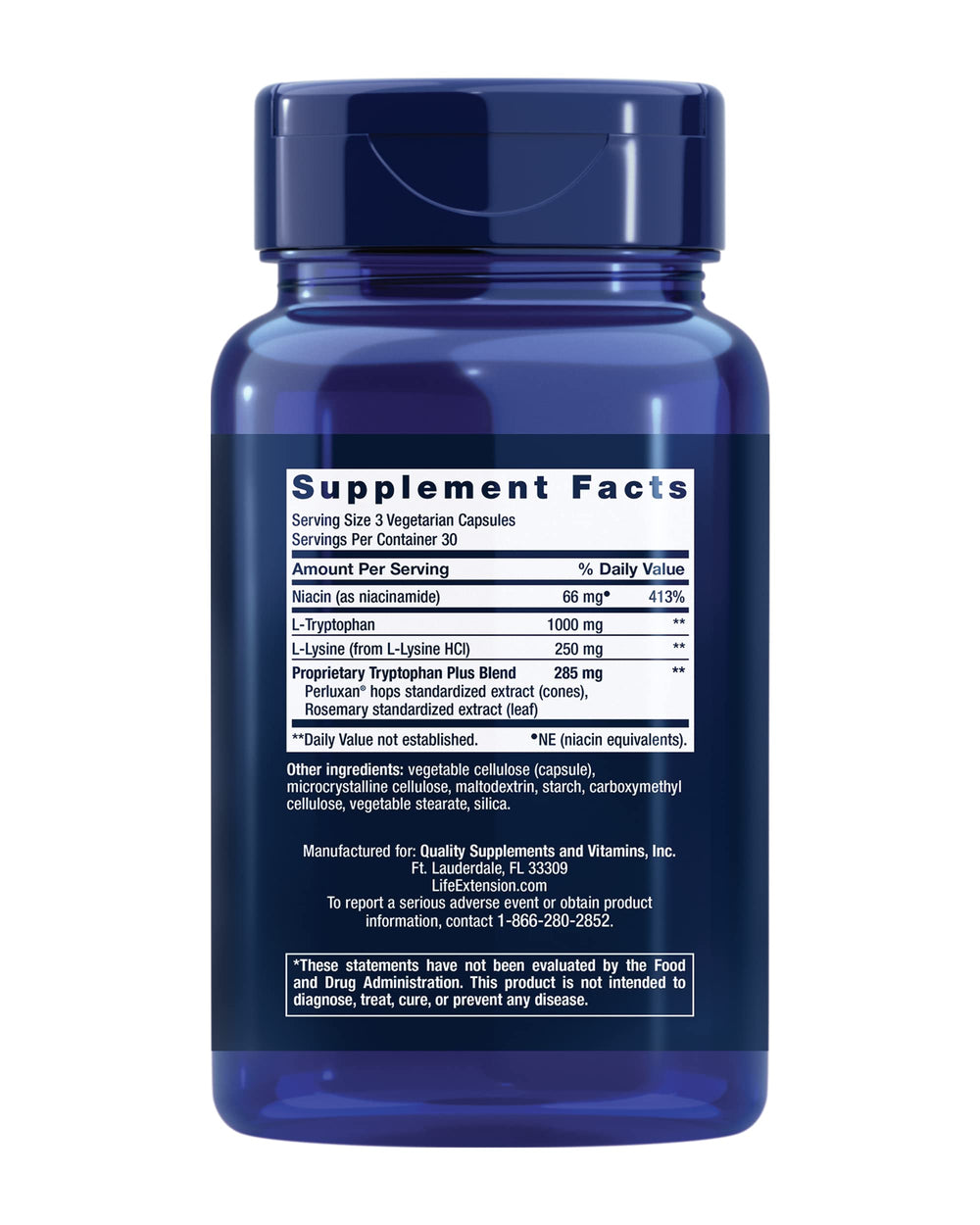 Life Extension Optimized Tryptophan Plus capsules for easy daily use