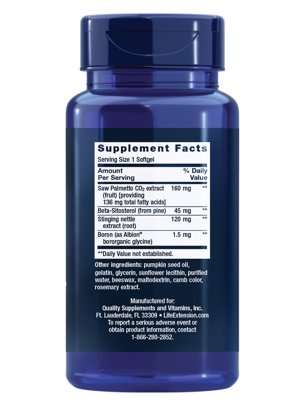 Life Extension PalmettoGuard nettle root bottle highlights urinary health support