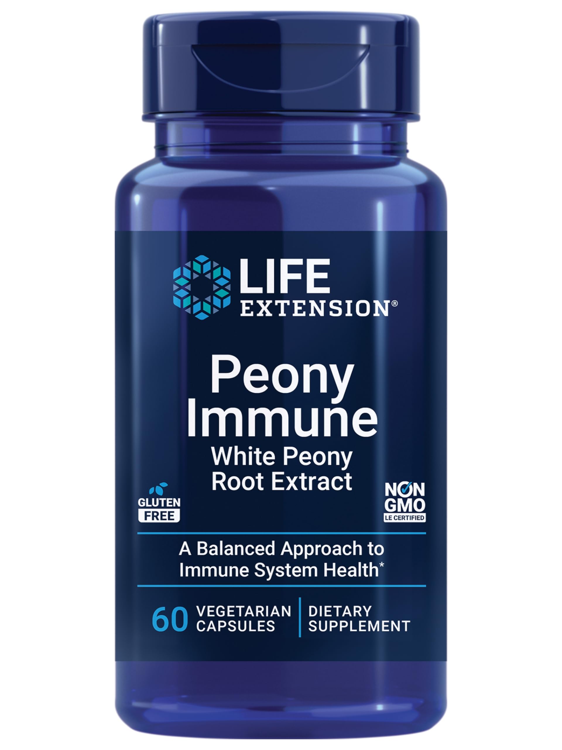 Life Extension Peony Immune bottle with 60 capsules for balanced immune support