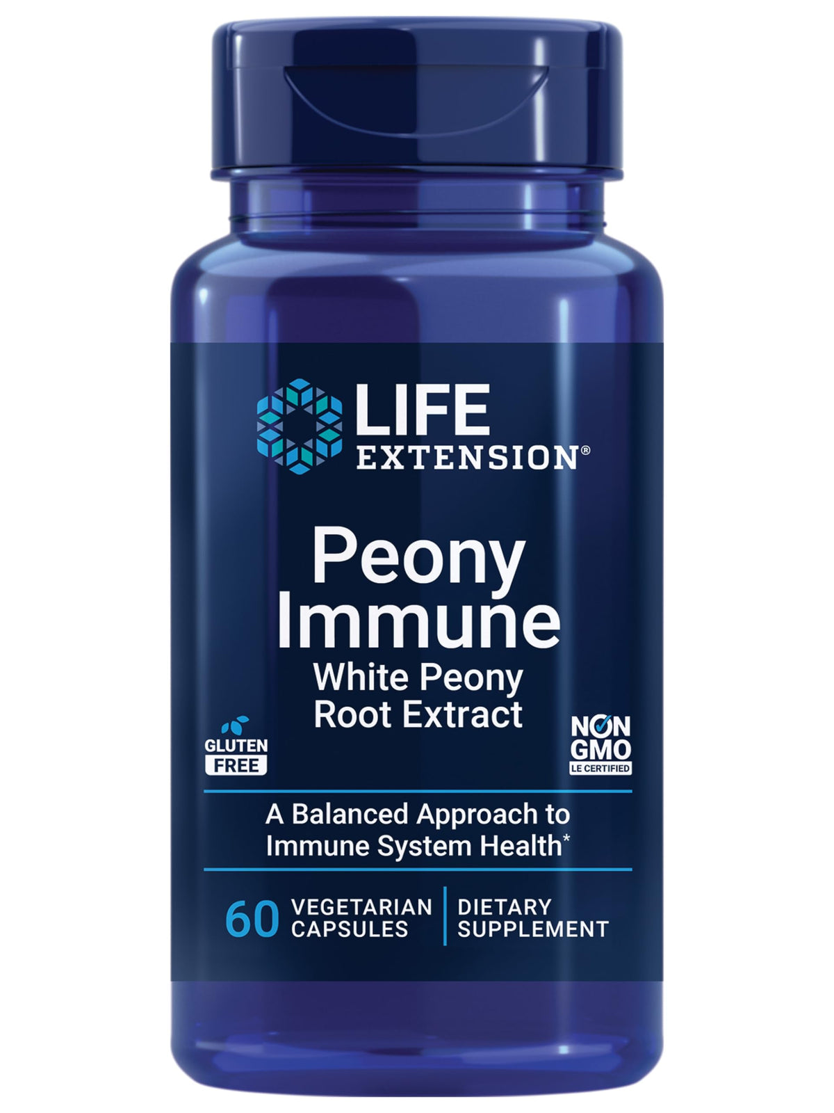 Life Extension Peony Immune bottle with 60 capsules for balanced immune support