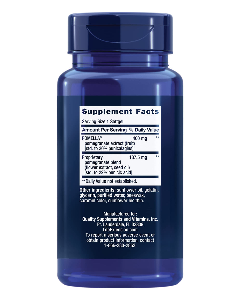 Life Extension Pomegranate Complete label details ingredients and benefits