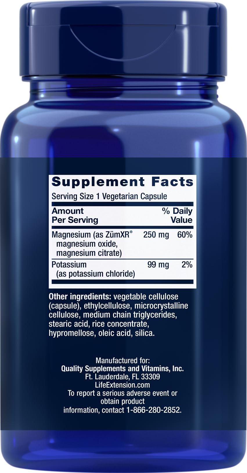 Close-up of Life Extension potassium extend-release magnesium capsules for easy daily intake