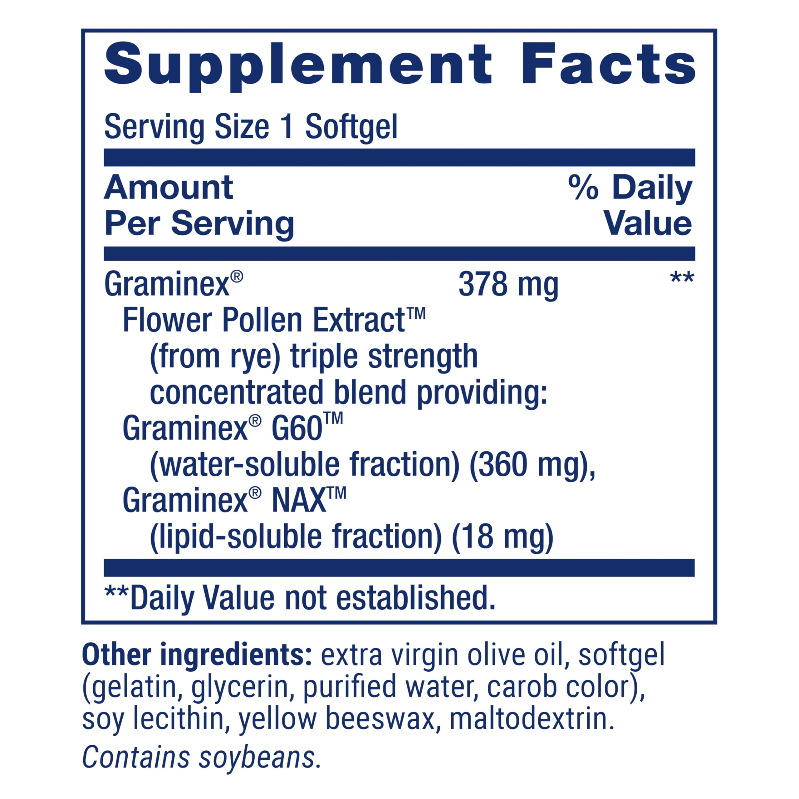 Close-up of Life Extension ProstaPollen label with two pollen extract types for potential prostate support.