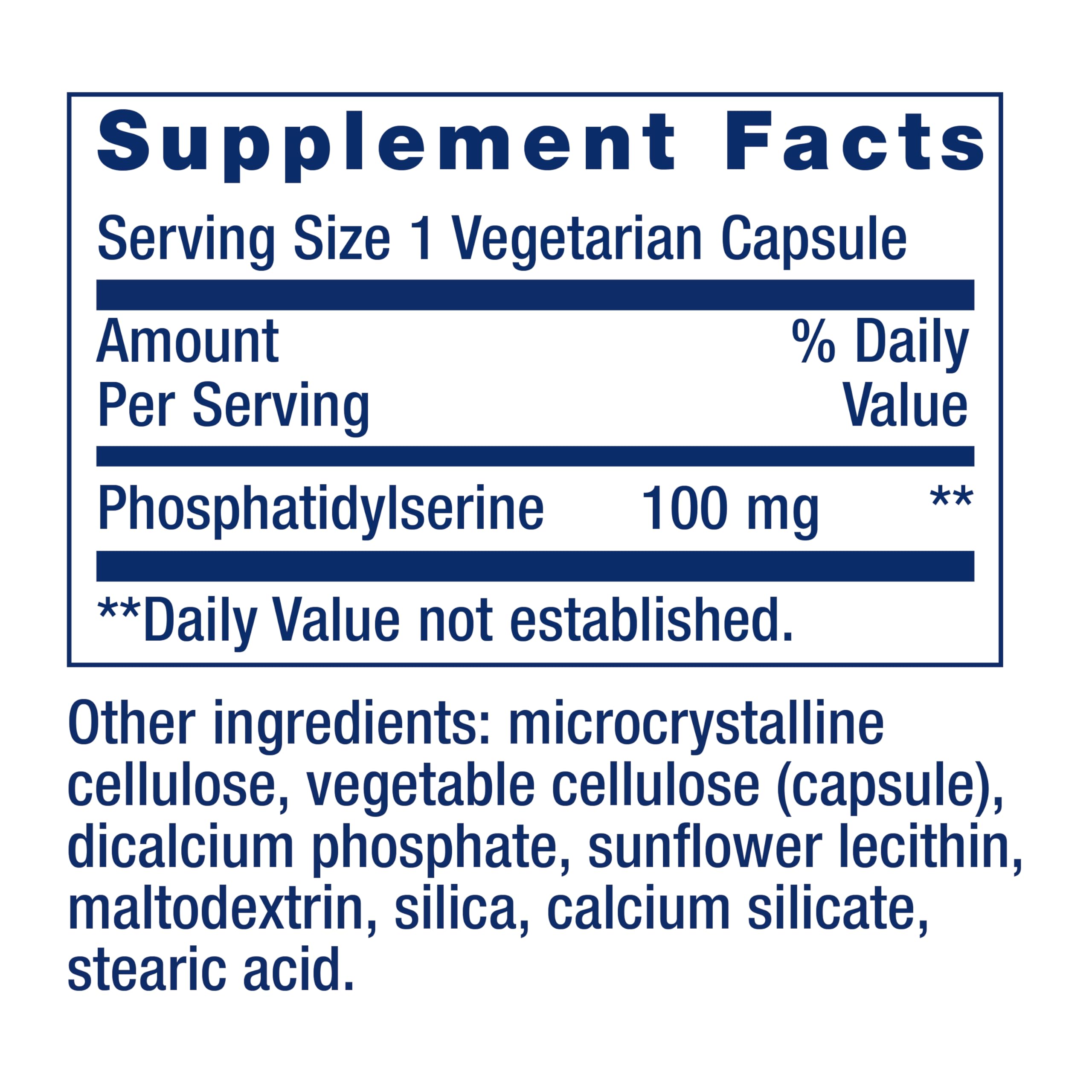 Life Extension PS Caps capsule closeup emphasizing 100 mg PS content.