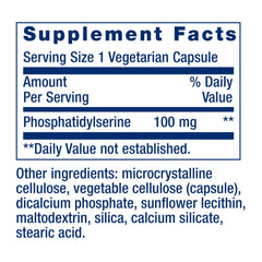 Life Extension PS Caps capsule closeup emphasizing 100 mg PS content.