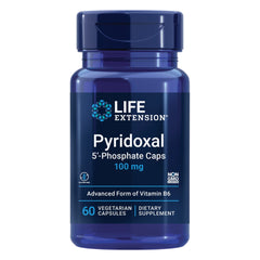Life Extension Pyridoxal 5'-Phosphate capsules on bottle, bioactive B6 for nerves