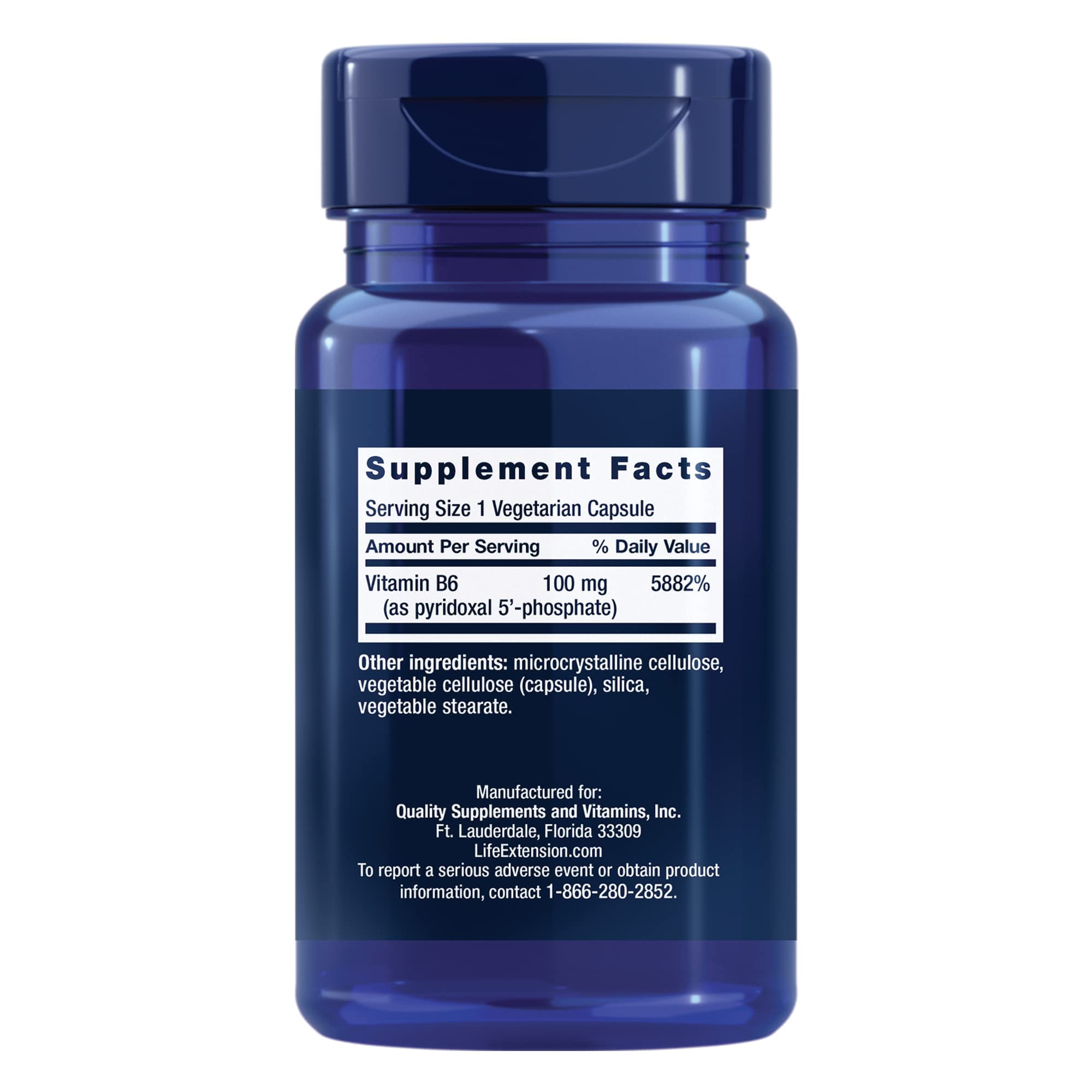 Life Extension Pyridoxal 5'-Phosphate label close-up, showcasing purity and gluten-free formulation