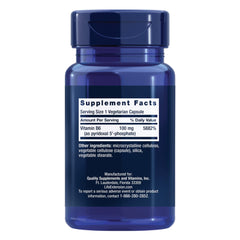 Life Extension Pyridoxal 5'-Phosphate label close-up, showcasing purity and gluten-free formulation