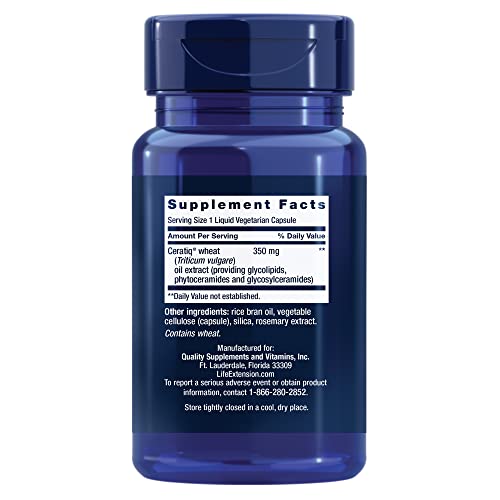 Life Extension Skin Restoring Ceramides capsules closeup highlights smooth appearance.