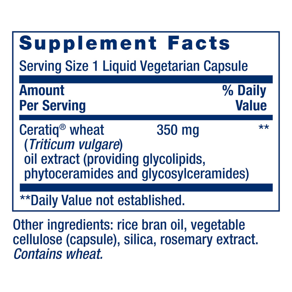 Life Extension Skin Restoring Ceramides ingredient wheat-oil extract boosts ceramide levels.