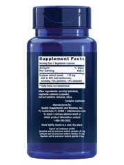 Life Extension Soy Isoflavones capsules close-up, with 135 mg extract and 40% isoflavones.