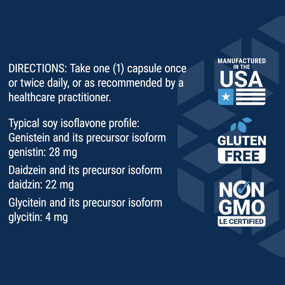 Life Extension Soy Isoflavones non-GMO icon communicates ingredient integrity.