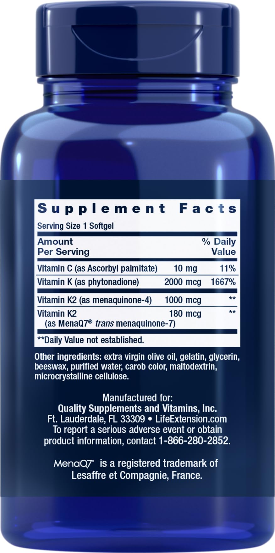 Life Extension Super K softgel close-up showing easy-to-swallow capsule
