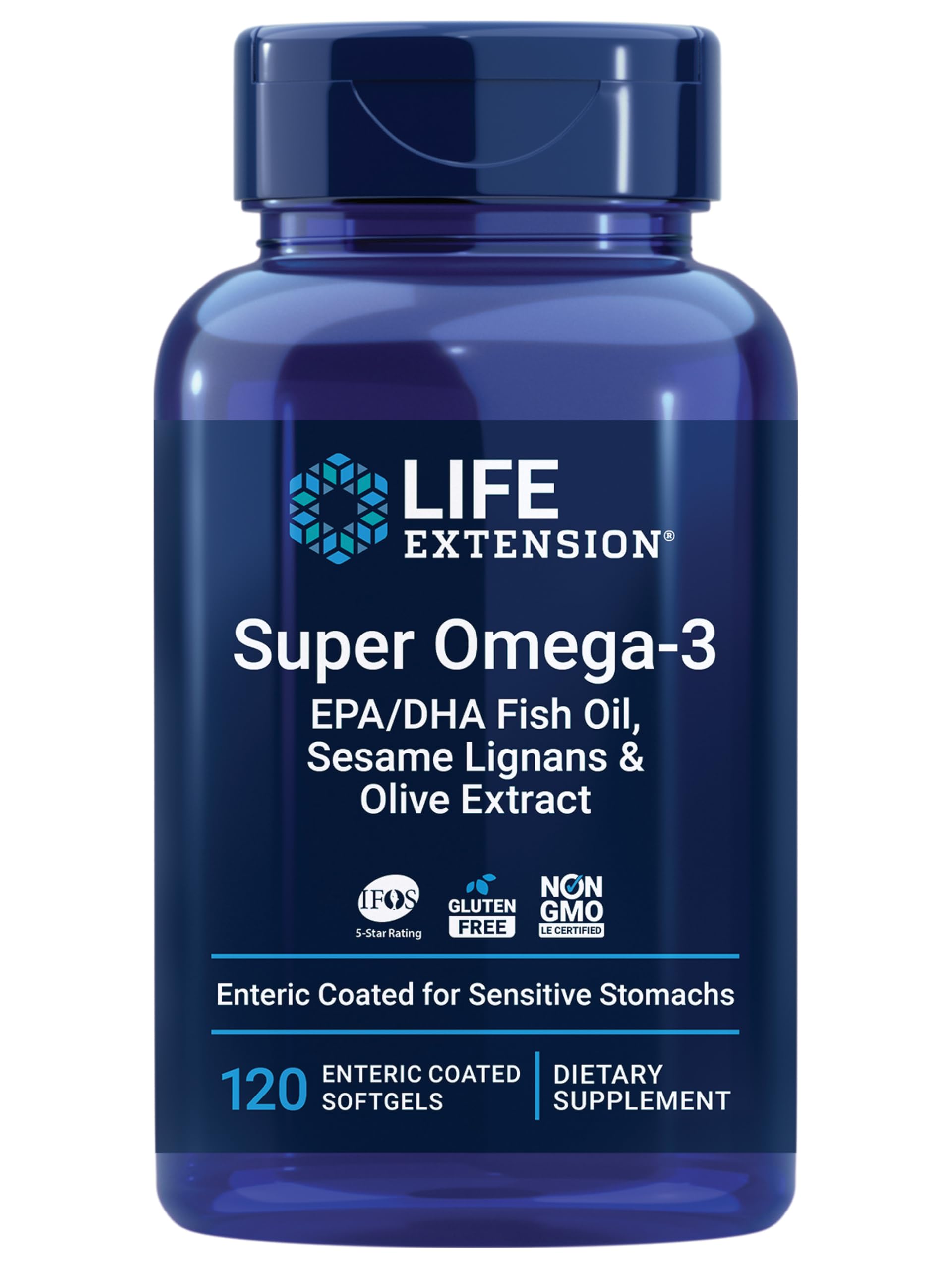 Life Extension Super Omega-3 bottle with lemon flavor for daily heart and brain support