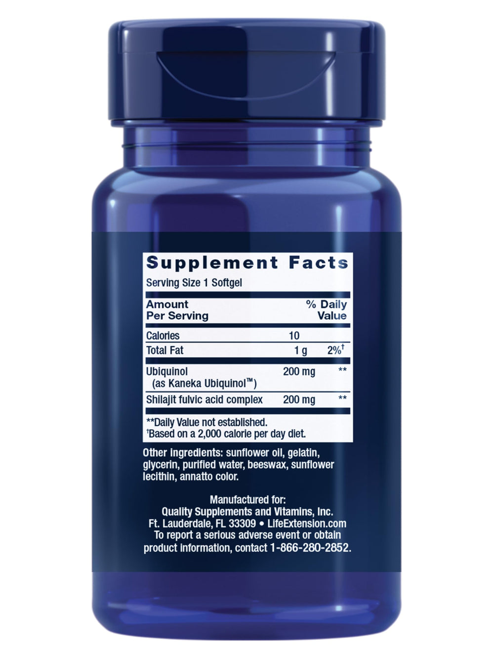 Life Extension bottle back shows ingredients and dosage details for informed use.