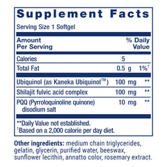 Life Extension Super Ubiquinol CoQ10 label close-up highlighting 100 mg CoQ10 per softgel