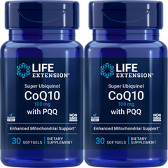 Life Extension Super Ubiquinol CoQ10 with PQQ bottle close-up for energy-supporting formula.