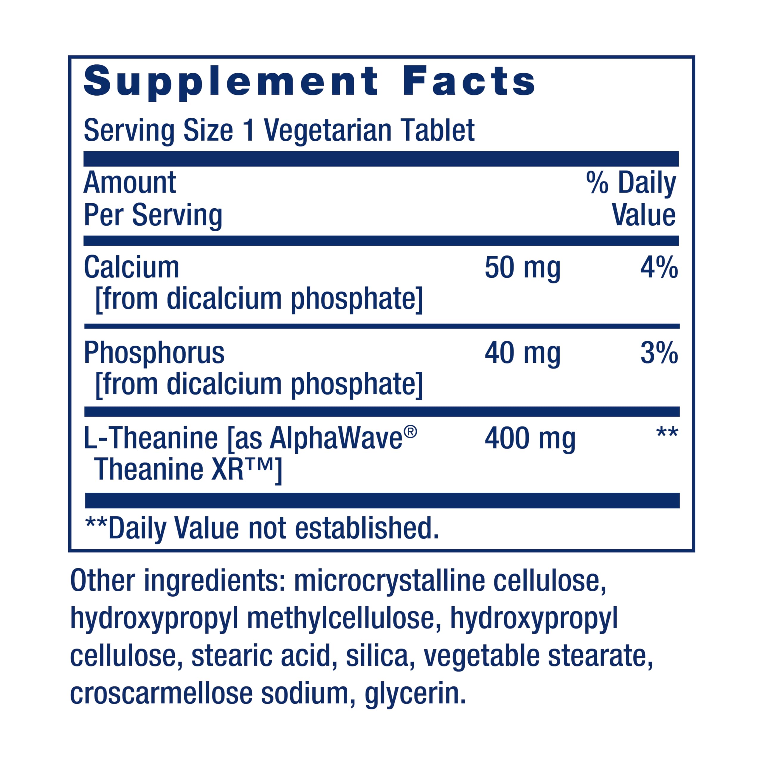Life Extension Theanine XR bottle label highlights non-GMO and gluten-free