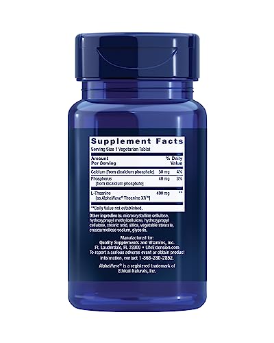 Life Extension Theanine XR tablets close-up for daytime calm