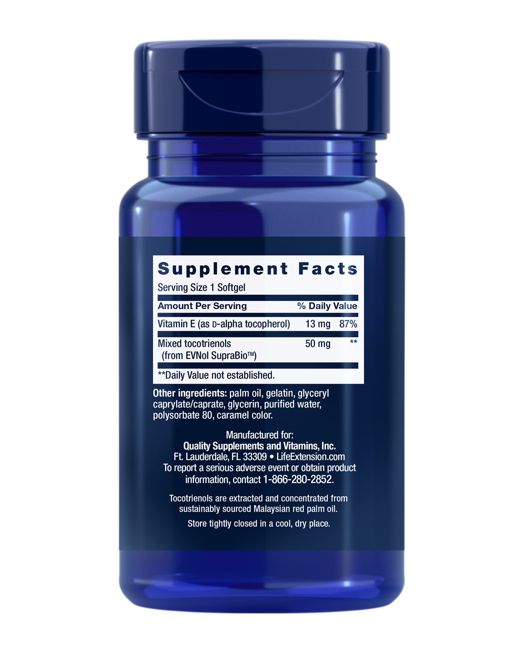 Closeup of Life Extension tocotrienols capsules for daily wellness