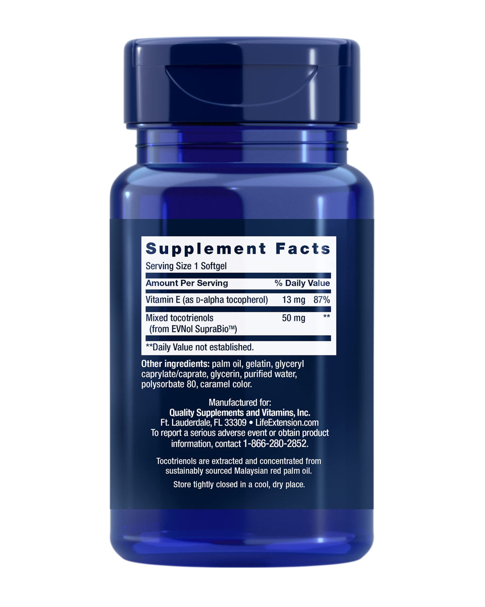 Closeup of Life Extension tocotrienols capsules for daily wellness
