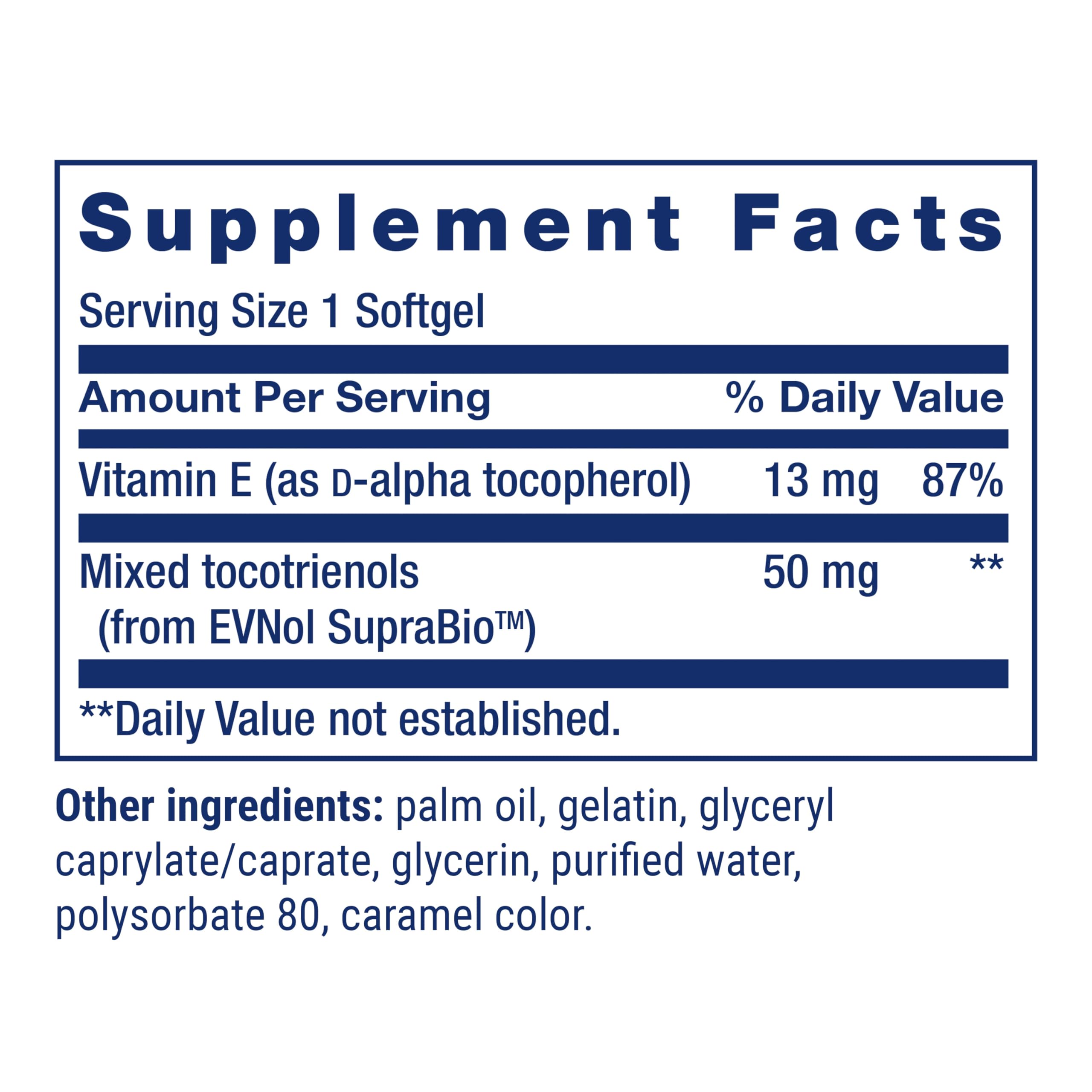 Gluten-free label on Life Extension tocotrienols packaging highlighting purity