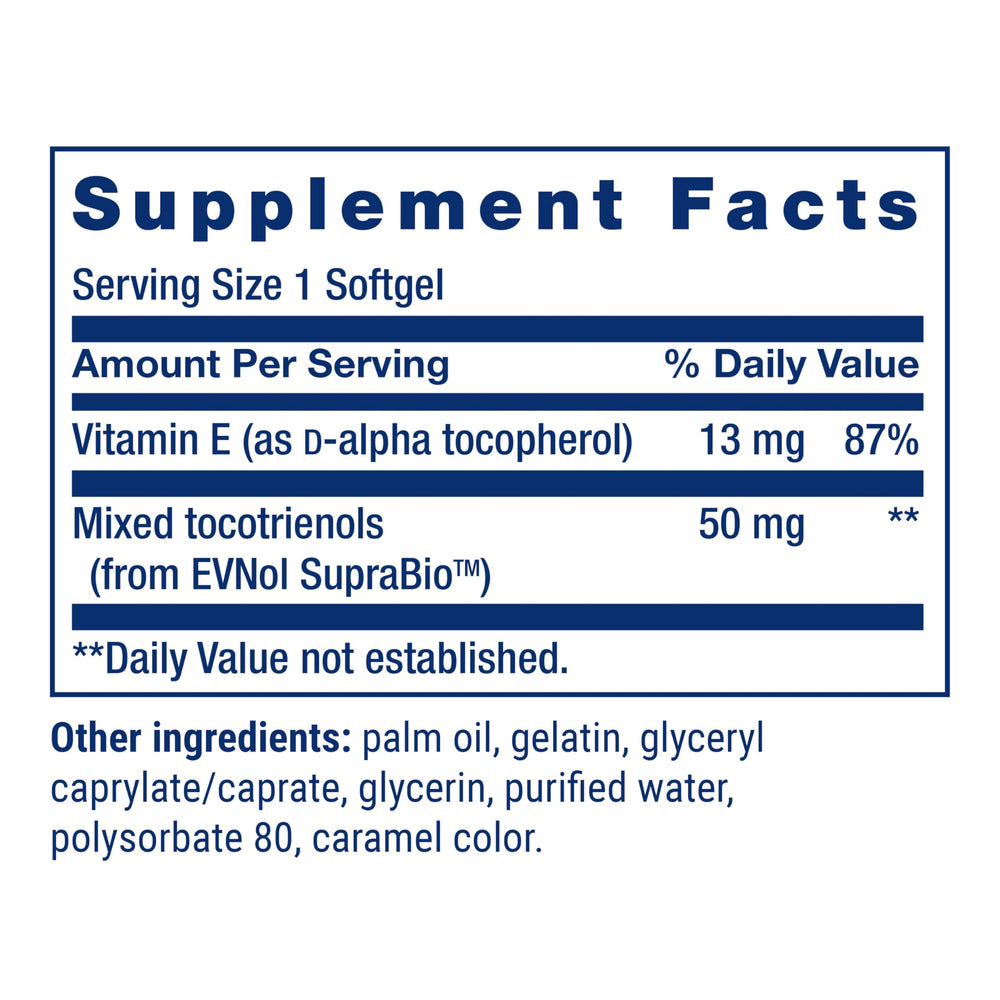 Gluten-free label on Life Extension tocotrienols packaging highlighting purity