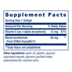 Gluten-free label on Life Extension tocotrienols packaging highlighting purity