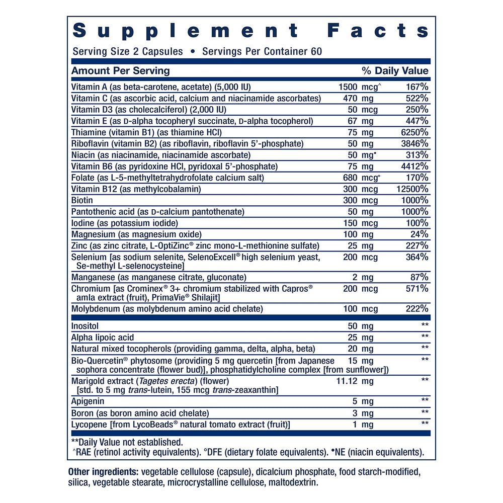 Life Extension Two-Per-Day capsules close-up highlighting essential vitamins and minerals