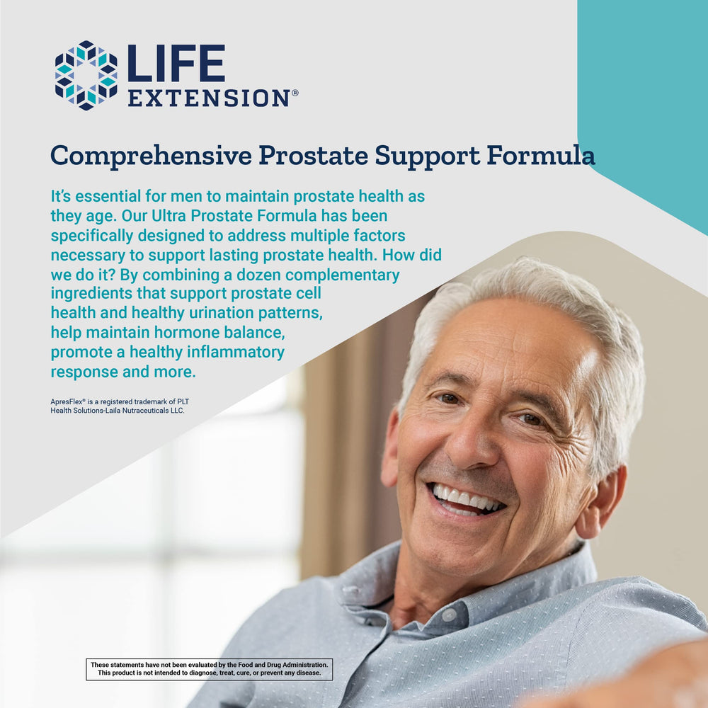 Bottle pour of Life Extension Ultra Prostate Formula demonstrates simple daily intake.
