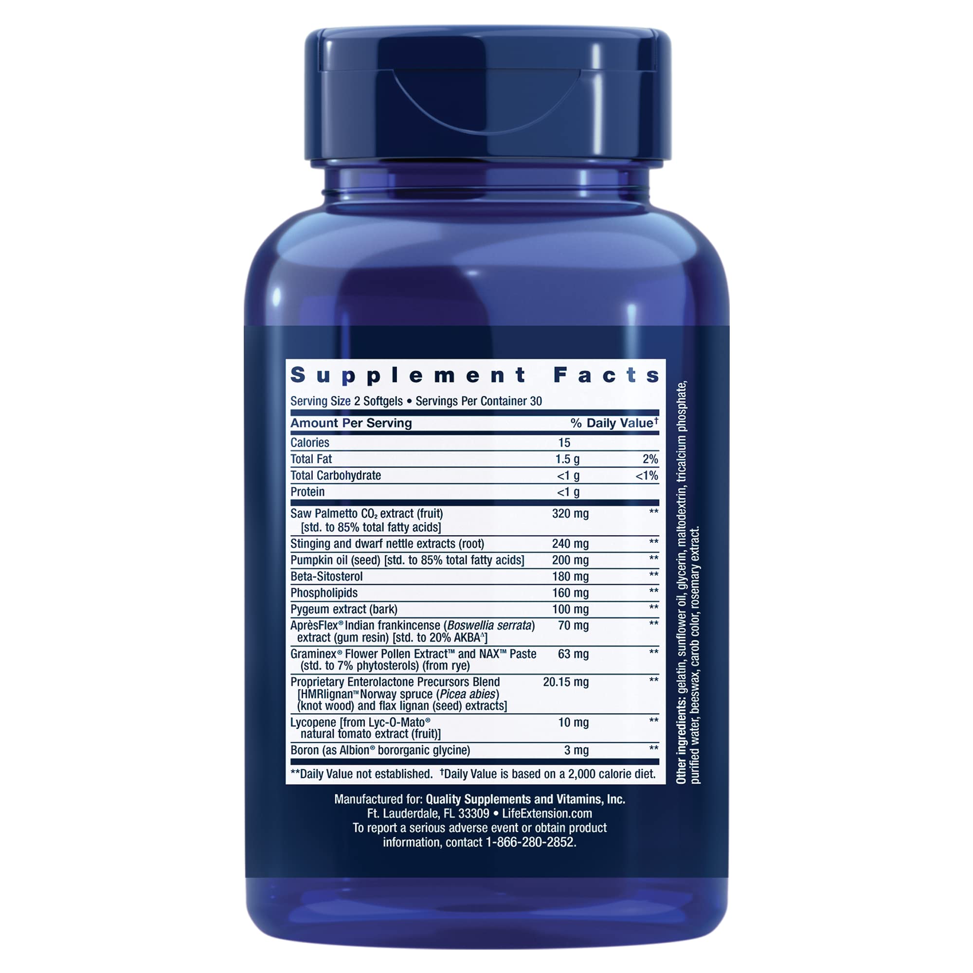 Close-up of Life Extension Ultra Prostate Formula softgels for convenient daily dosing.