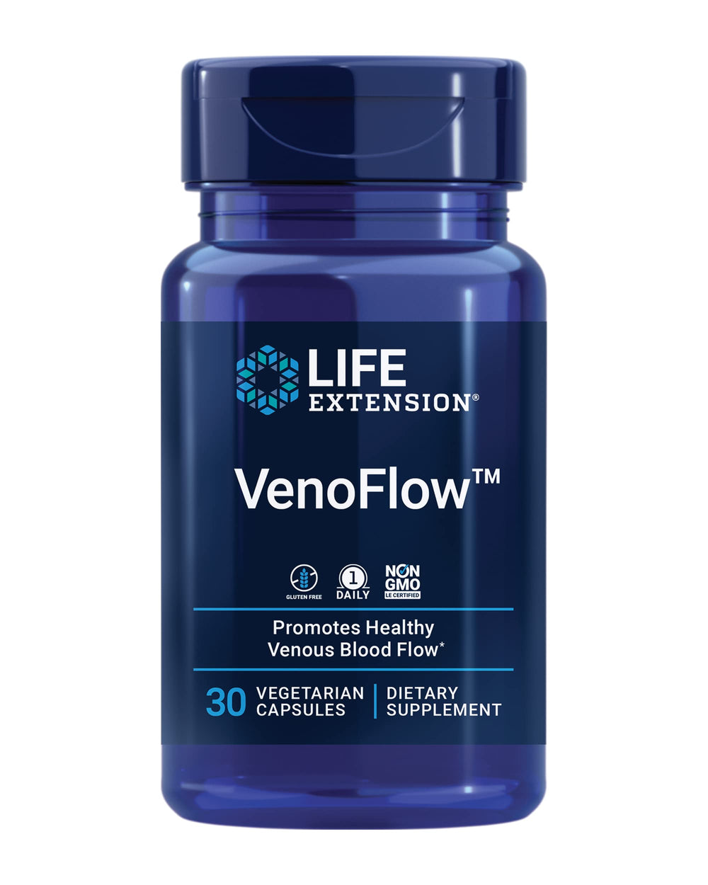 Life Extension VenoFlow bottle front with capsules, supporting vascular circulation