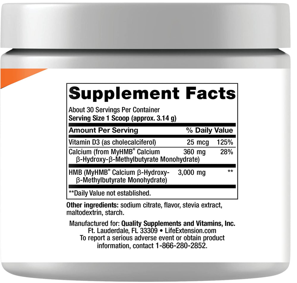 Life Extension Wellness Code Muscle Strength HMB ingredient close-up supporting active muscles.