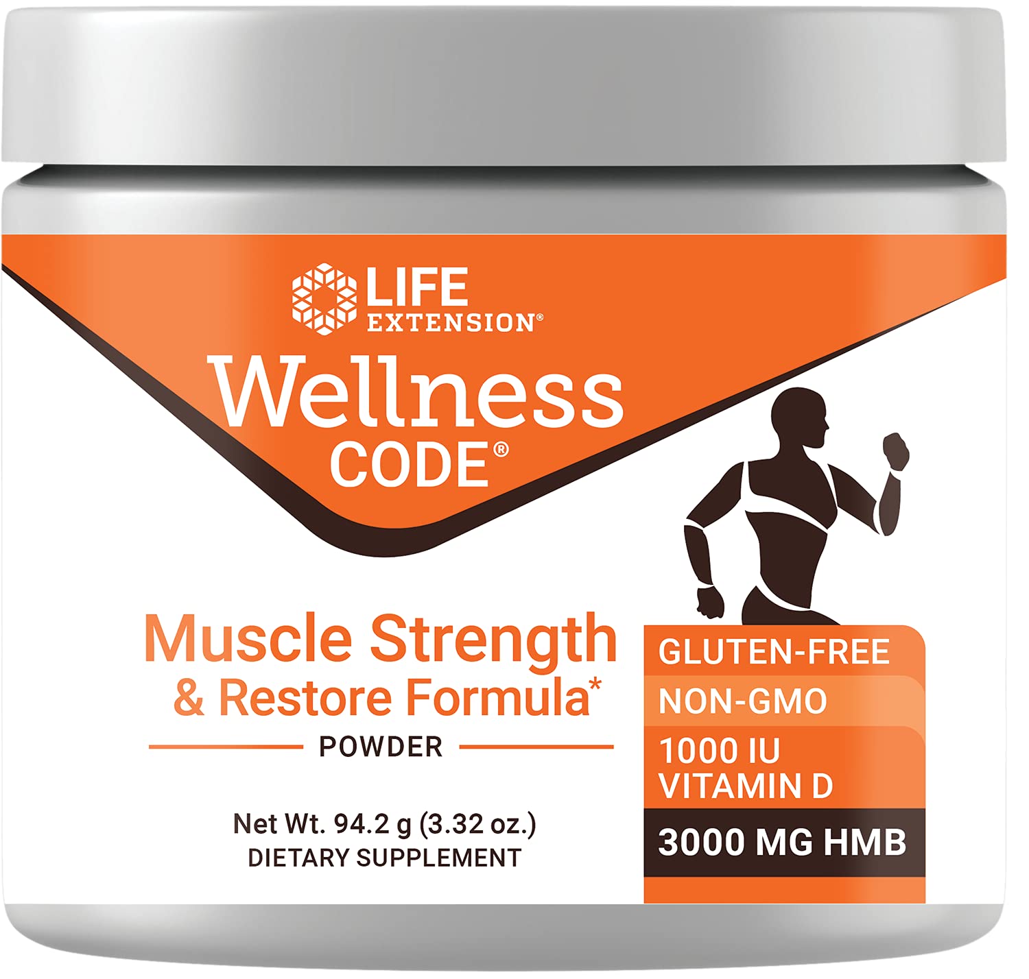 Life Extension Wellness Code Muscle Strength unflavored powder scoop for easy daily mixing.