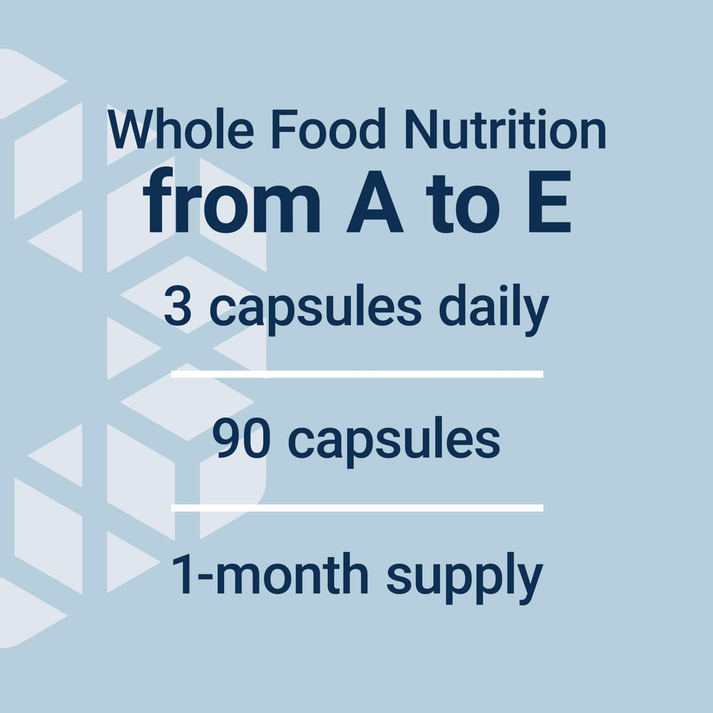 Thirteen plant extracts listed on Life Extension multivitamin packaging illustrate natural nutrition sources.